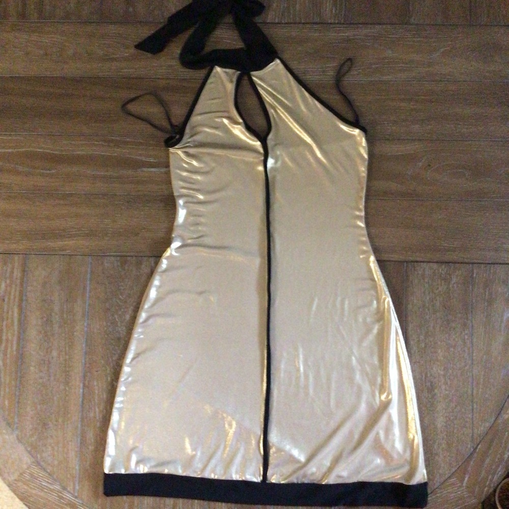 Chic Gold and Black Halter Dress